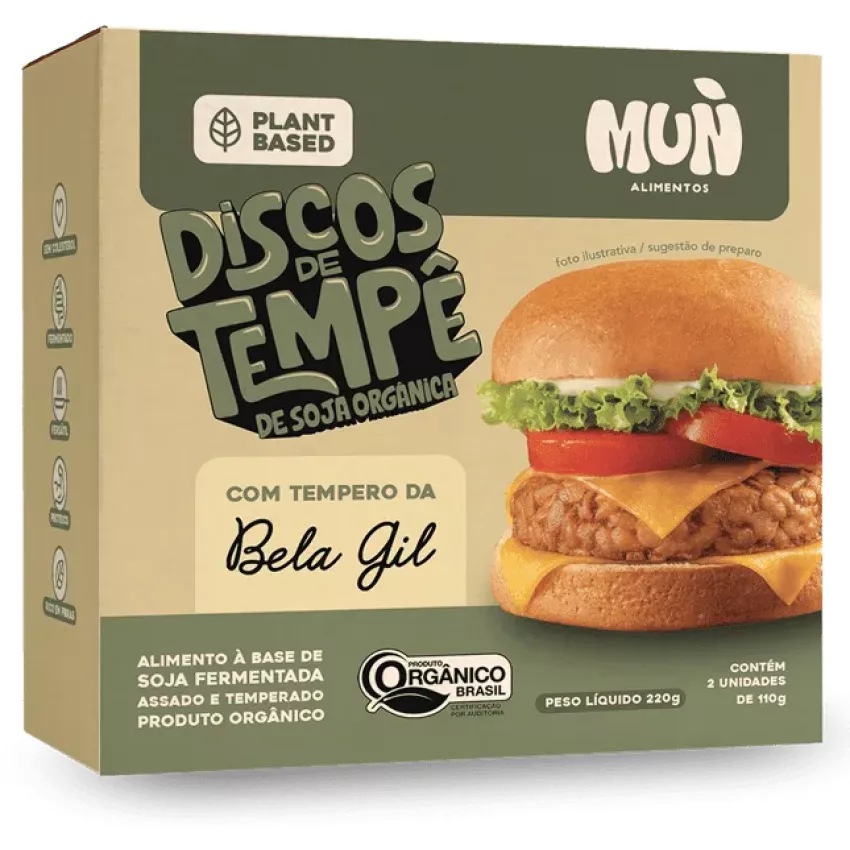 Hambúrguer de Tempê de Soja Orgânica - 2 unidades (220g) - Mun Alimentos