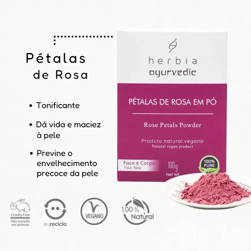Petalas De Rosa Em Pó 100g - Herbia