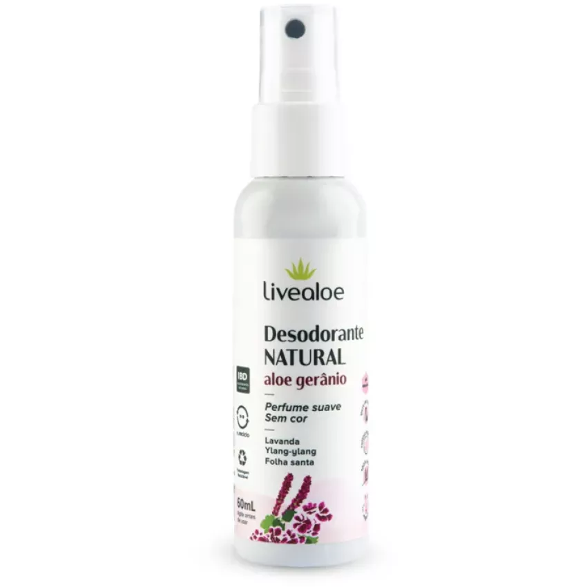 Desodorante Natural Aloe Vera, Lavanda e Gerânio 60ml - Live Aloe