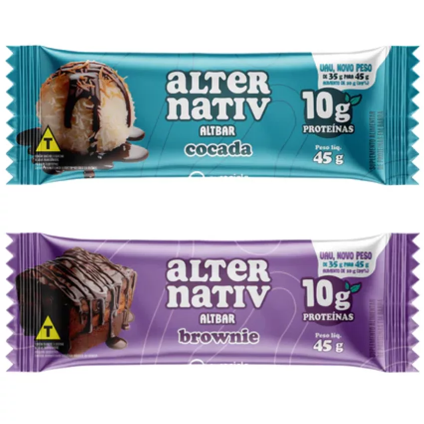Combo de Barrinhas de Proteína - Lançamentos Altbar Cocada (12 unid) + Altbar Brownie (12 unid)