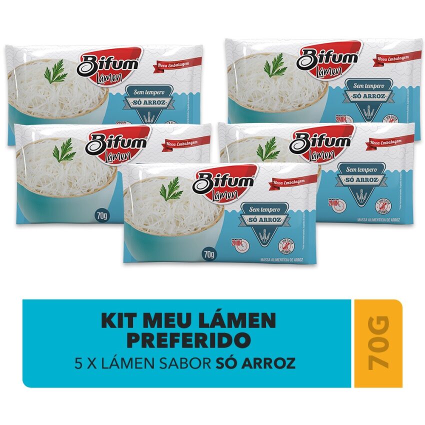 Kit 5 unid Macarrão Arroz Bifum Lámen Arroz 70g Sem Glúten Vegano
