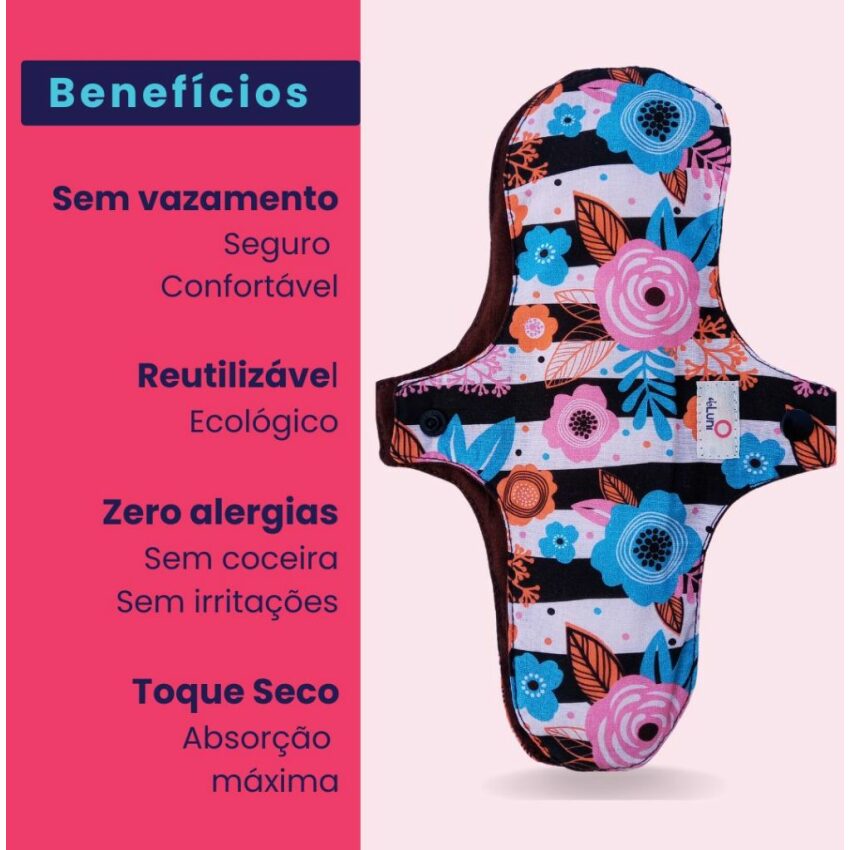 KIT 5 ABSORVENTES ECOLÓGICOS REUTILIZÁVEIS DE PANO - EXTRA GRANDE PÓS PARTO