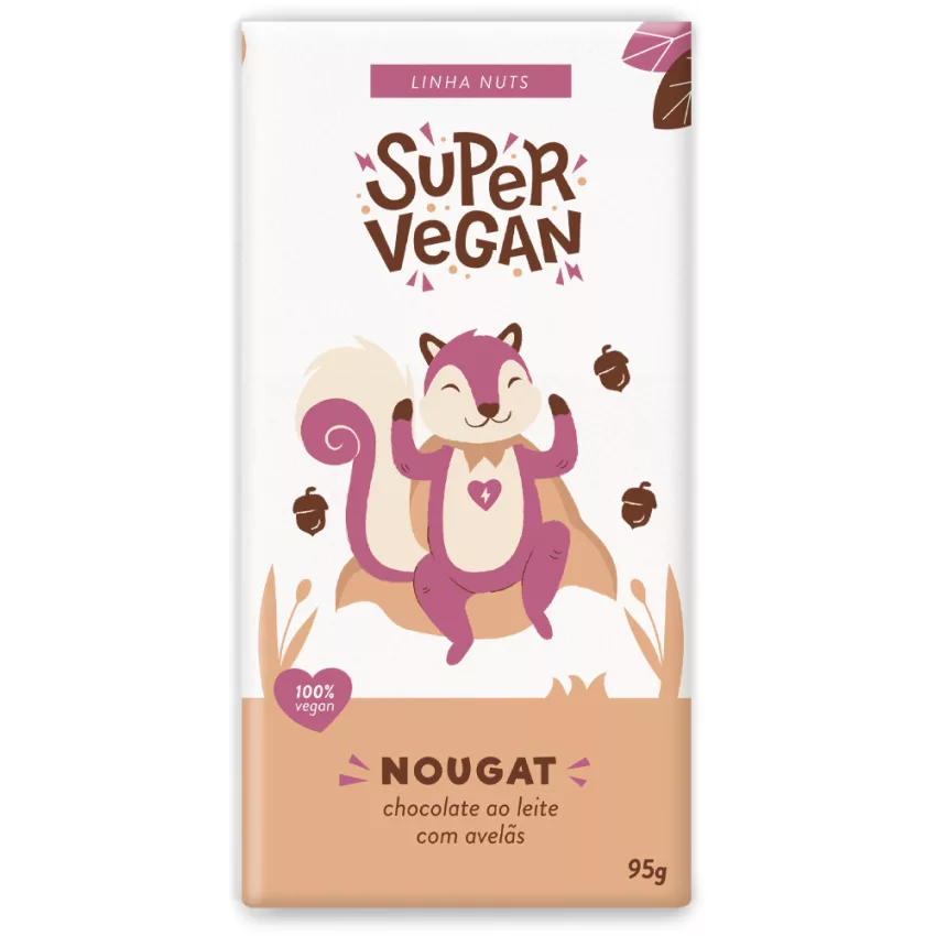Chocolate ao Leite com Avelãs - Nougat 95g - Super Vegan