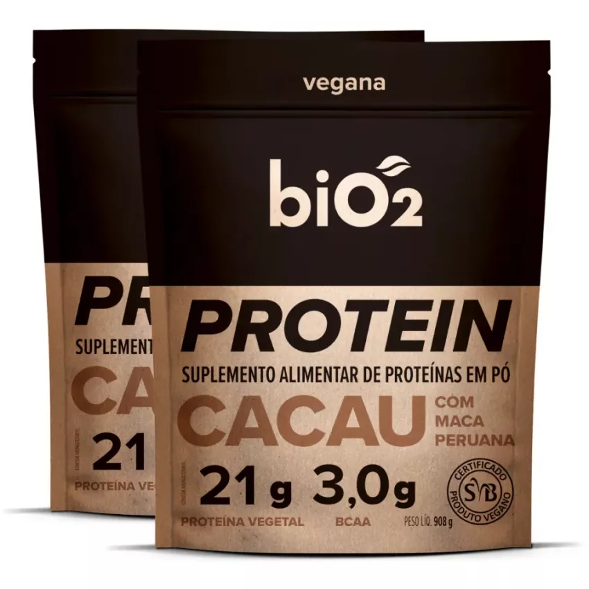 2x Proteína Vegetal Cacau e Maca Peruana 908g - biO2