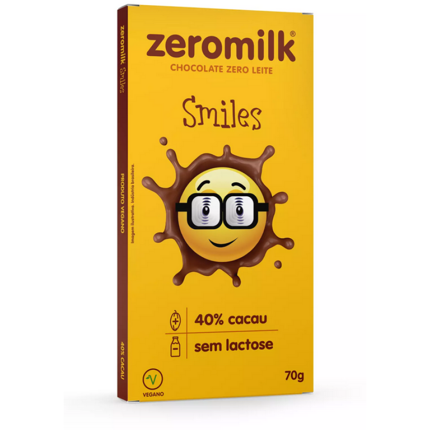 Chocolate 40% Cacau 70g - Vegano e Sem Lactose - Zeromilk Smile