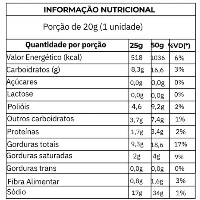 Chocolate 77% Cacau Stévia 20g - Vegano e Sem Lactose - StéviaChoco